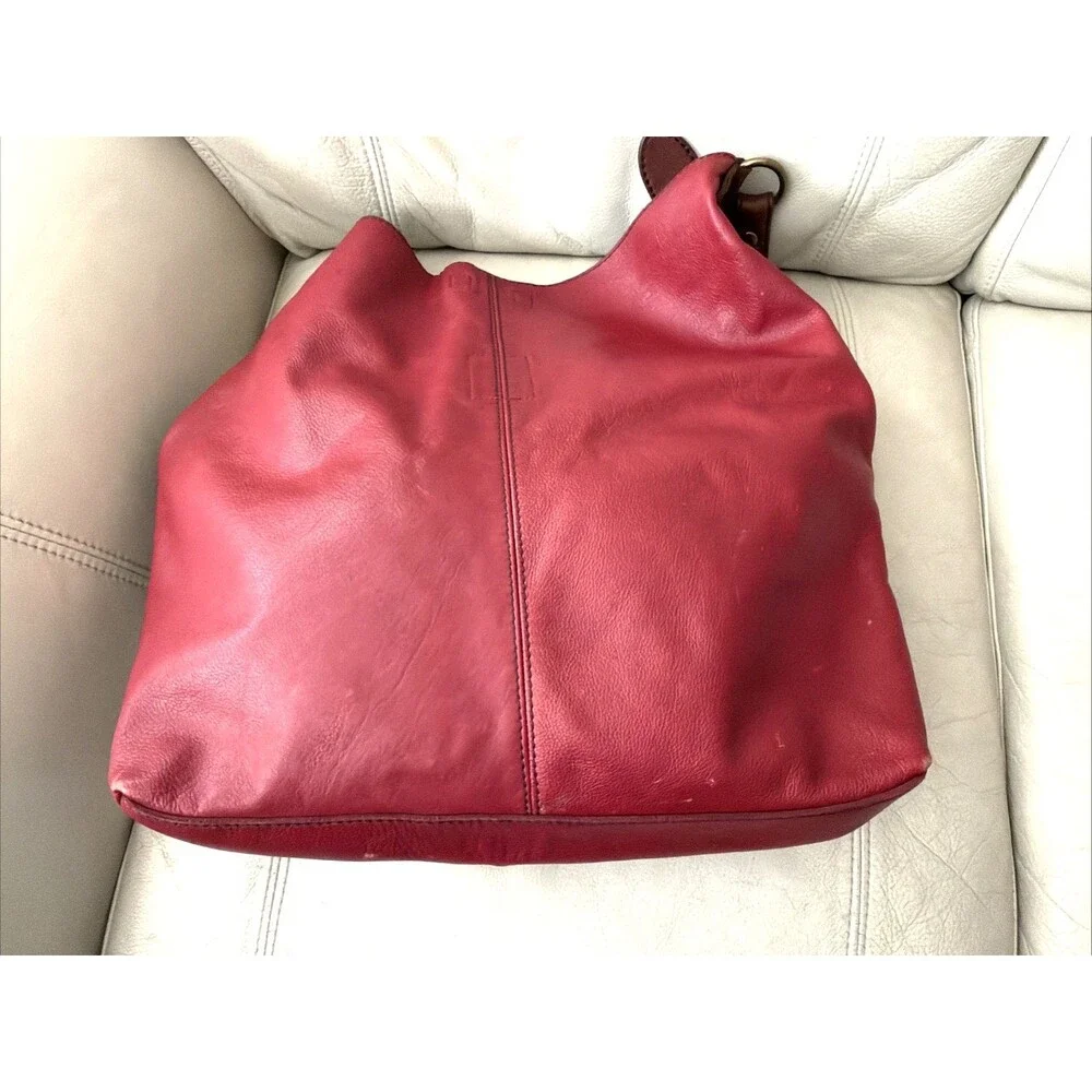 Vintage Lucky Brand Hobo Leather Bag Red Buckle Slouchy Boho Y2K